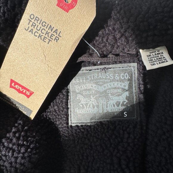 LEVI'S BNWT - Trucker black denim jacket with sherpa lining - size S - Picture 8 of 9